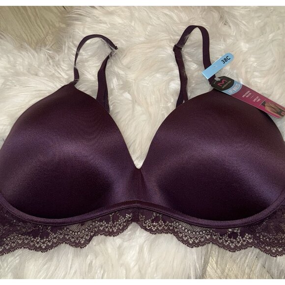 Maidenform DM1196 Lift Wireless Bra Lightly Padded Lace Womens 38C Purple New - Picture 3 of 6